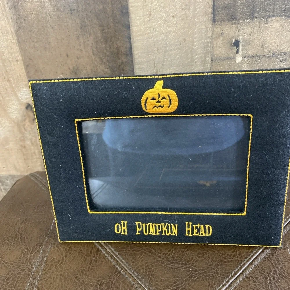 Pumpkin Photo Frame Picture 4x6 Set Of 2 Halloween Jack O'Lantern Faces 2003 Vtg